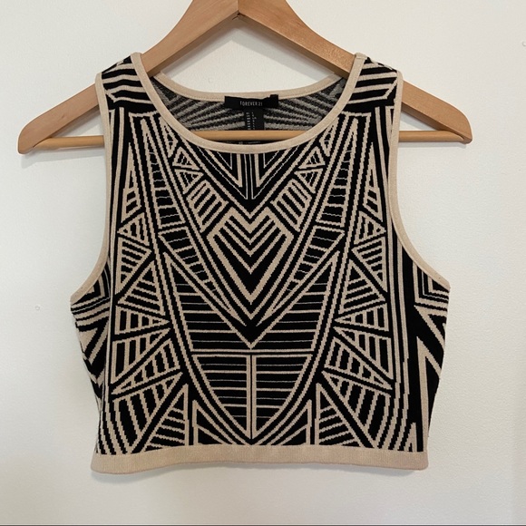 Forever 21 Tops - Tribal Knit Tank Top Crop Nude and Black